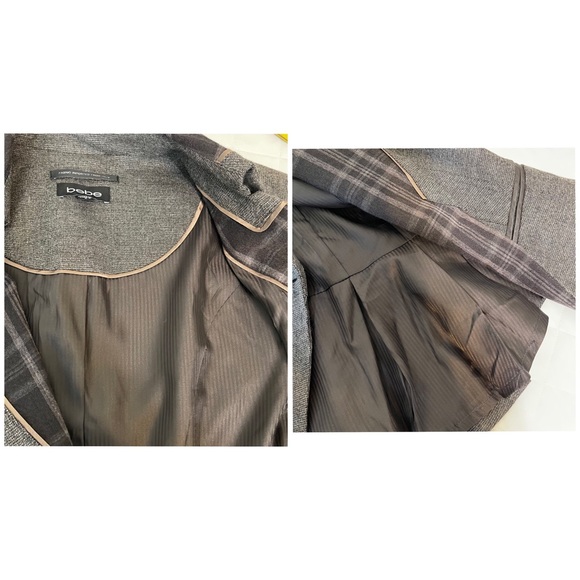 Jacket Skirt Suit Bebe Set Office Siren Size 6 Grey Ruffle Fitted viscose & wool - Picture 11 of 13